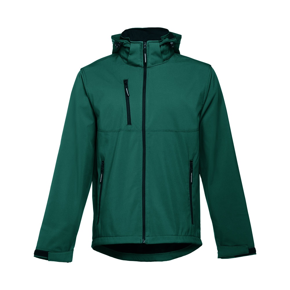 THC ZAGREB. Softshell herenjack van polyester en elastaan - bedrukt of onbedrukt verkrijgbaar - Donkergroen