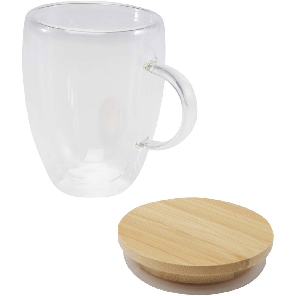 Leona 350 ml glazen beker met bamboe deksel