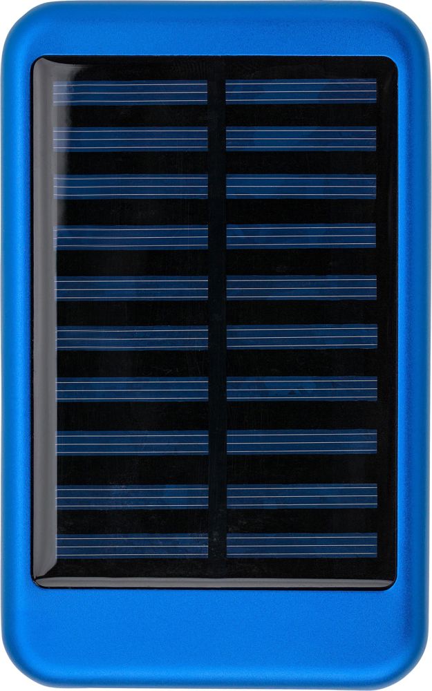 Aluminium zonne-energie powerbank Tycho - met logo of onbedrukt bestellen - blauw