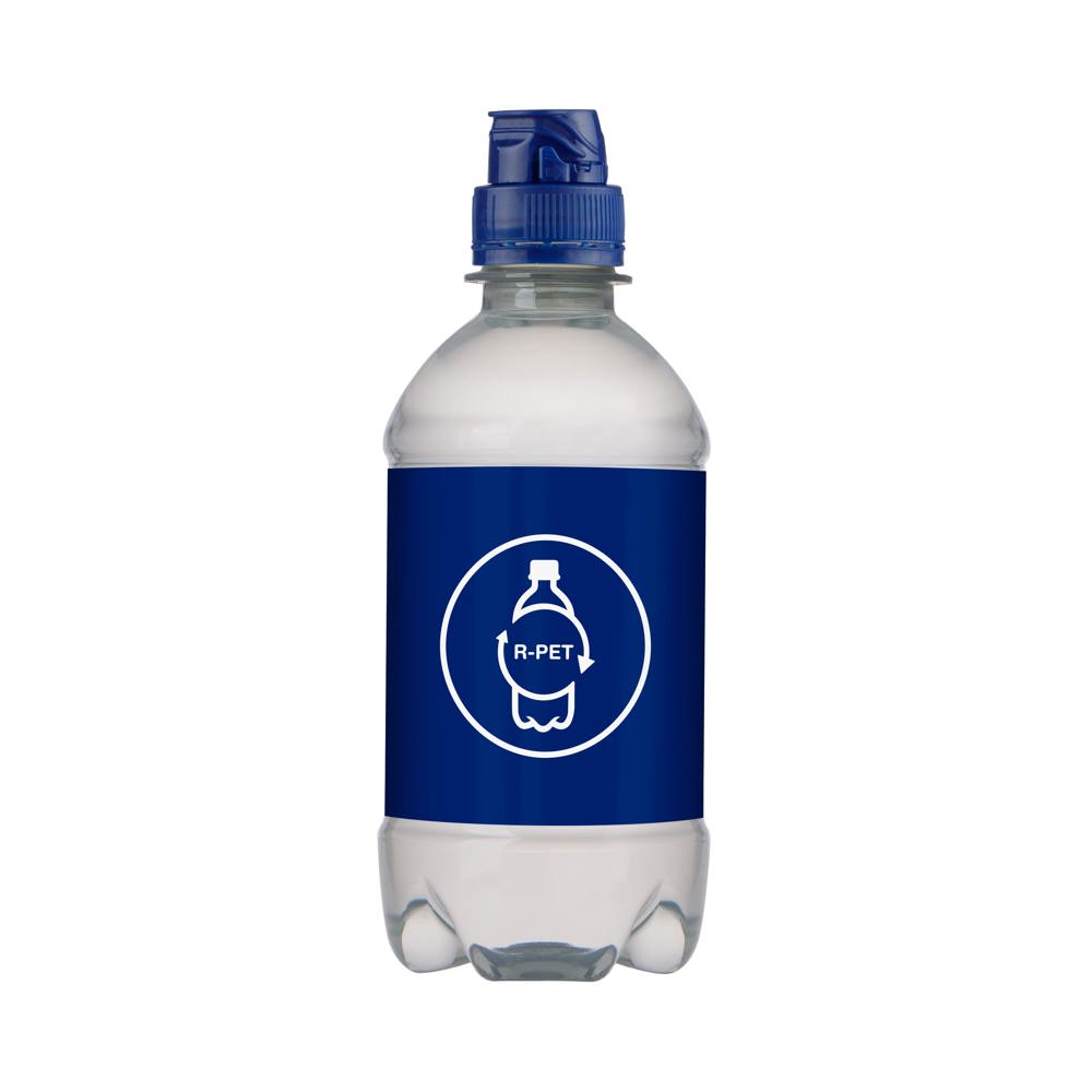 Bronwater 330 ml met sportdop - met logo of onbedrukt bestellen - transparant/blauw