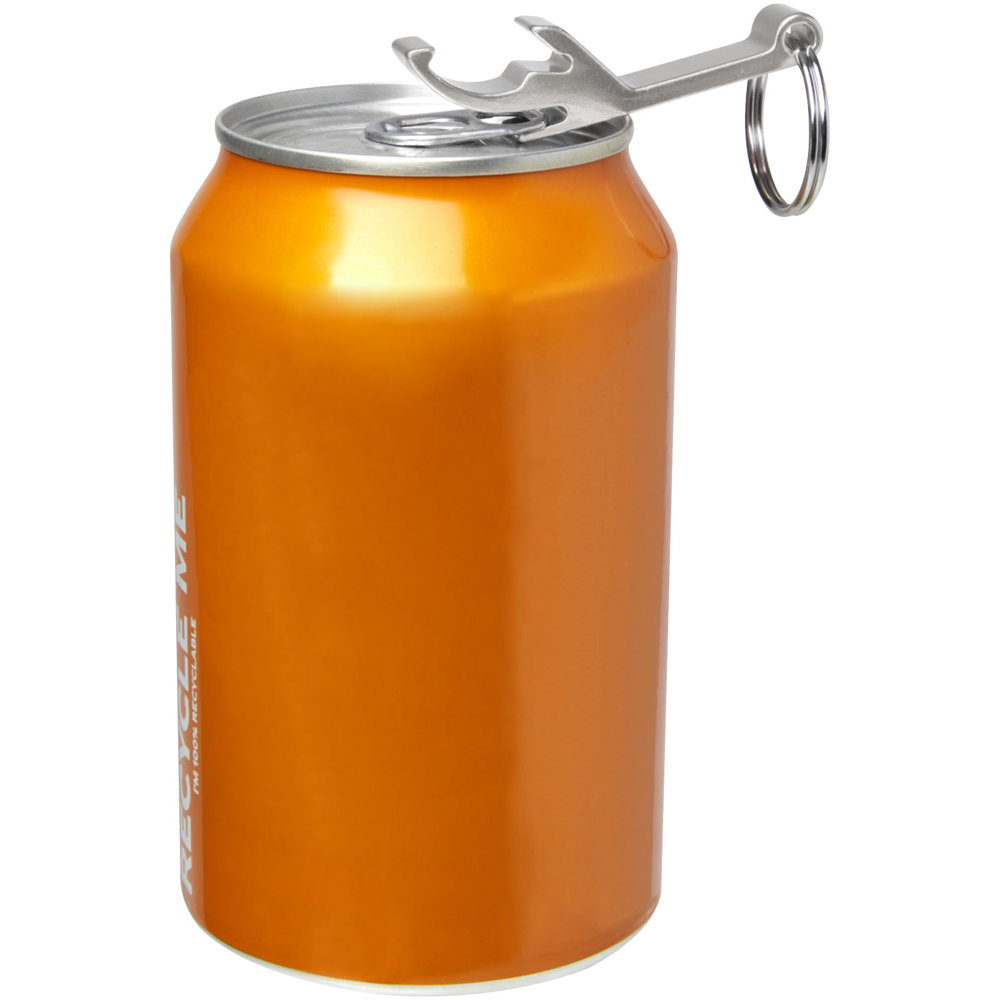 Tao fles- en blikopener van RCS gerecycled aluminium met sleutelhanger