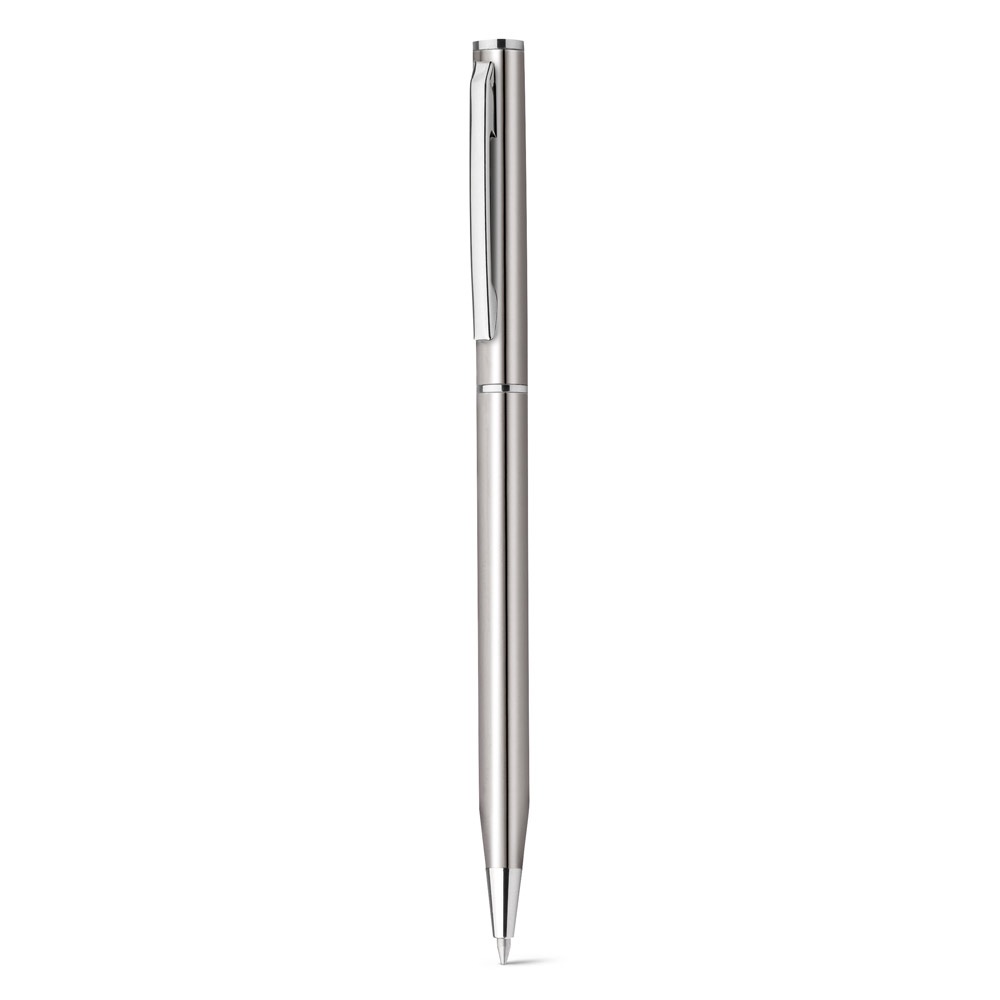 LESLEY METALLIC. Aluminium balpen met clip en draaimechanisme - kopen of bedrukken - Zilverkleurig