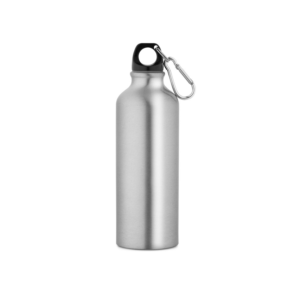 RE-LANDSCAPE M. Gerecycleerde aluminium (100% rAL) fles met karabijnhaak 530 mL - voor bedrijven en - Satijn zilver