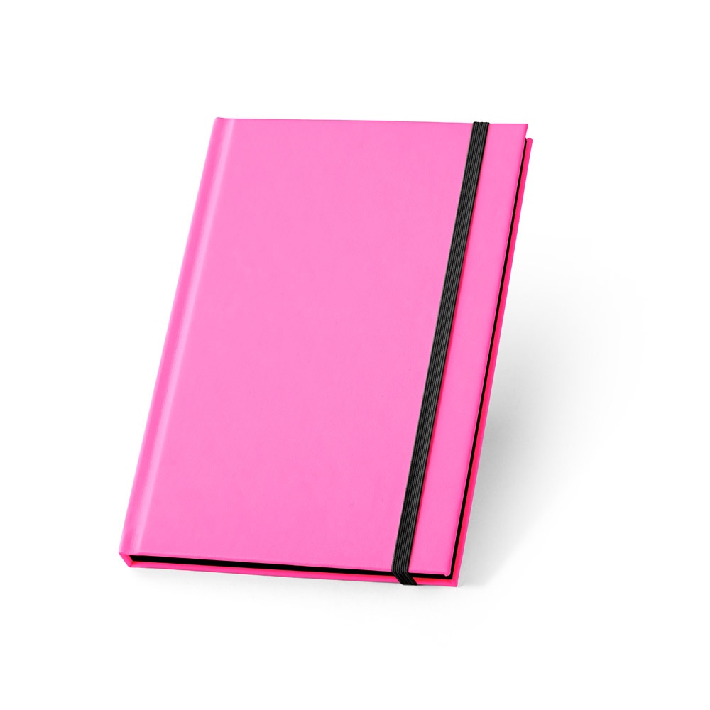 WATTERS. A5 notitieblok in fluorescerend PU met gelinieerde pagina's - kopen of bedrukken - Roze