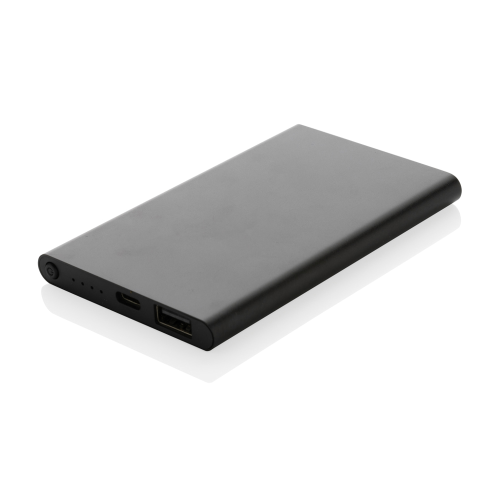 RCS gerecycled plastic/alu 4000 mah powerbank met type C - voor bedrijven en relatiegeschenken - zwart (± PMS Black)