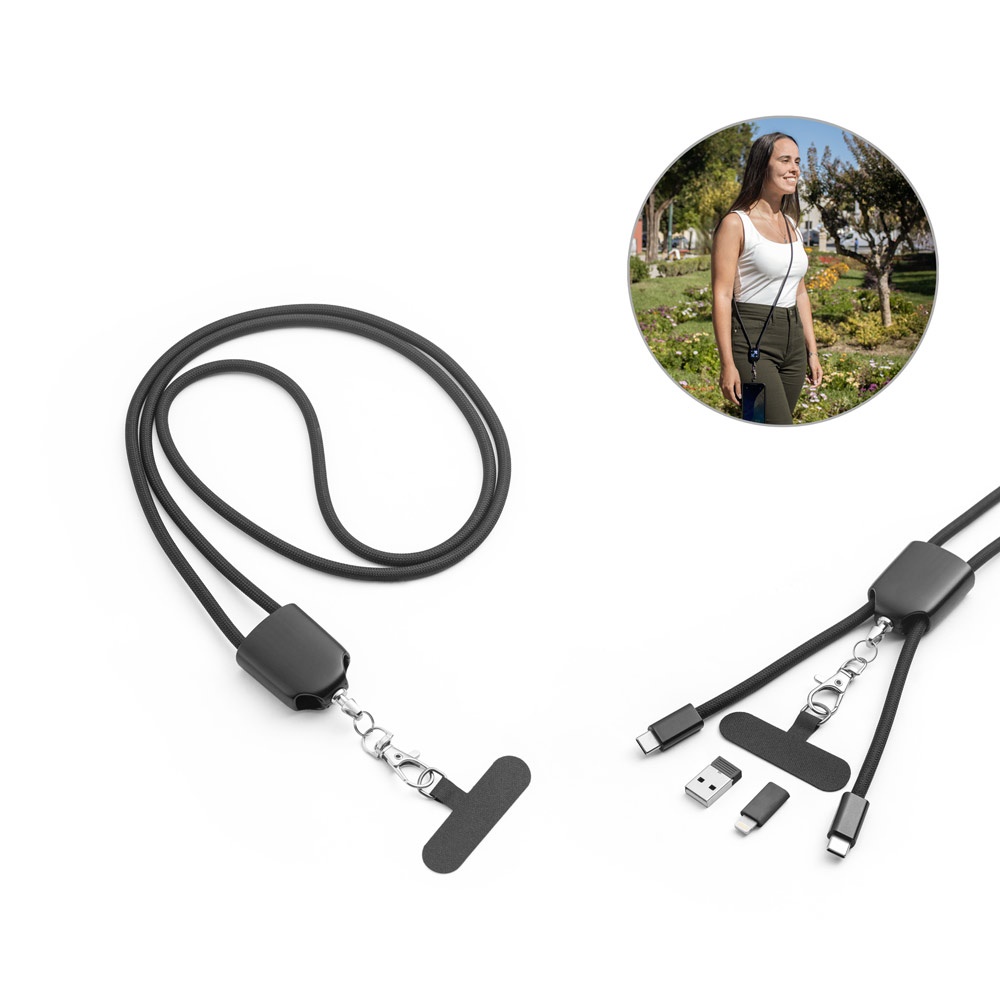 ZEWAIL. Lanyard met meegeleverde smartphonehouder, USB-C-kabel en diverse adapters van gerecycled ABS en