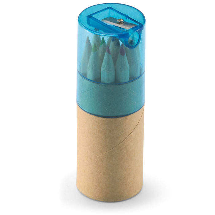 LAMBUT - 12 Kleurpotloden in koker - met logo of onbedrukt bestellen - transparant blauw