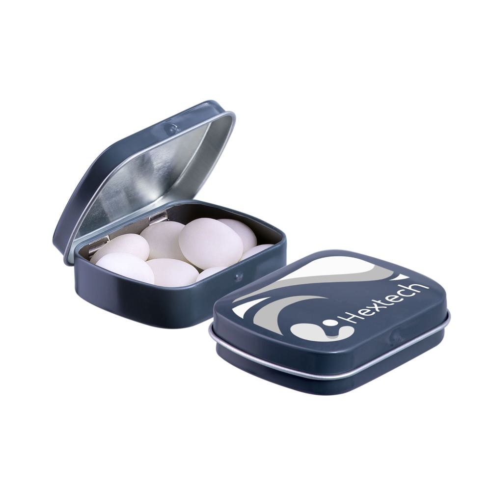 Mini scharnierblikje met Mentos mints - voor bedrijven en relatiegeschenken - Donkergrijs