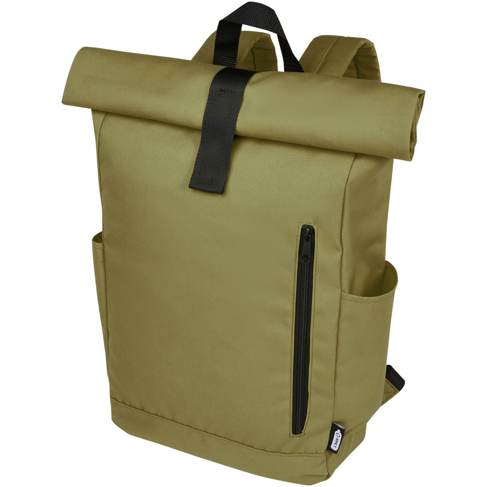 Byron 15,6" rugzak van GRS RPET met opgerolde bovenkant 18 L - met logo of onbedrukt bestellen - Olijf