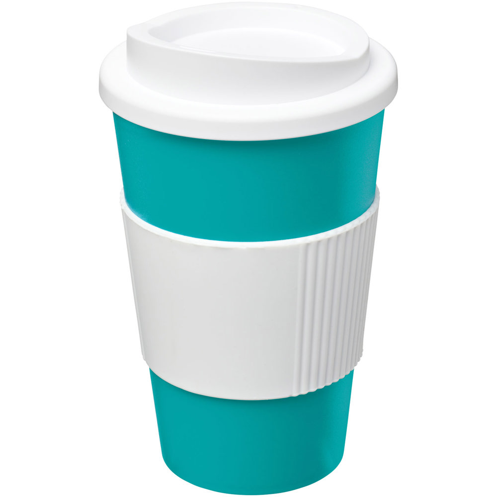 Americano® 350 ml geïsoleerde beker met grip - kopen of bedrukken - Aquablauw, Wit
