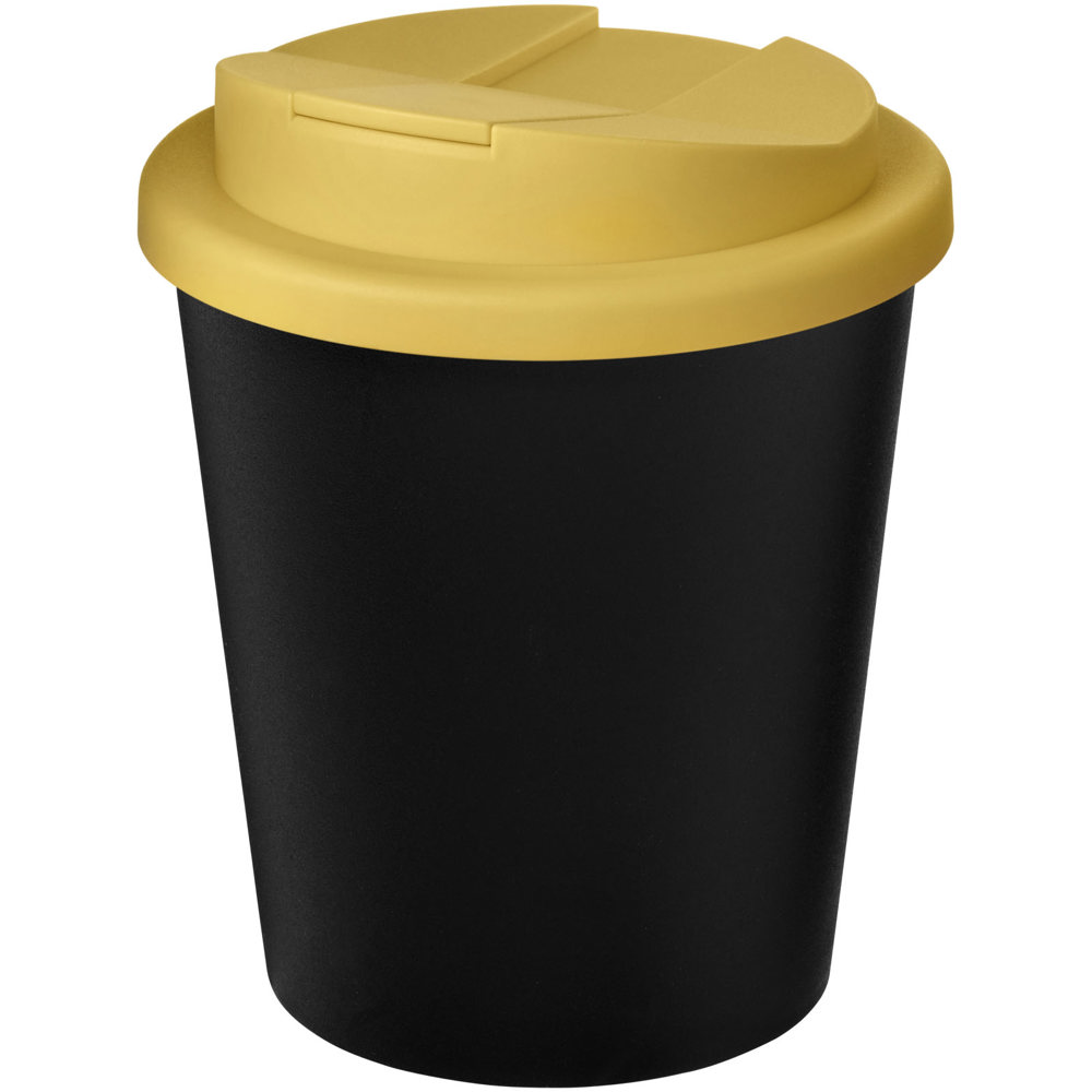 Americano® Espresso Eco 250 ml gerecyclede beker met knoeibestendig deksel - bedrukt of onbedrukt verkrijgbaar - Zwart, Geel