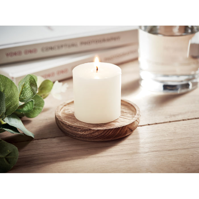 PENTAS - Kaars met ronde houten basis - kopen of bedrukken