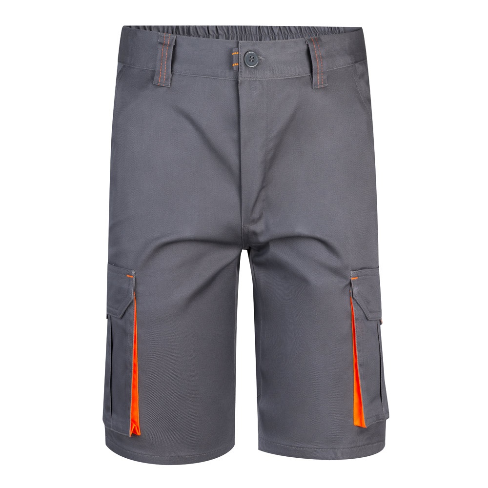 VL HEMERA. Tweekleurige stretch bermuda met meerdere zakken (240g/m²), van katoen (46%), EME (38%) en - Grijs, Oranje