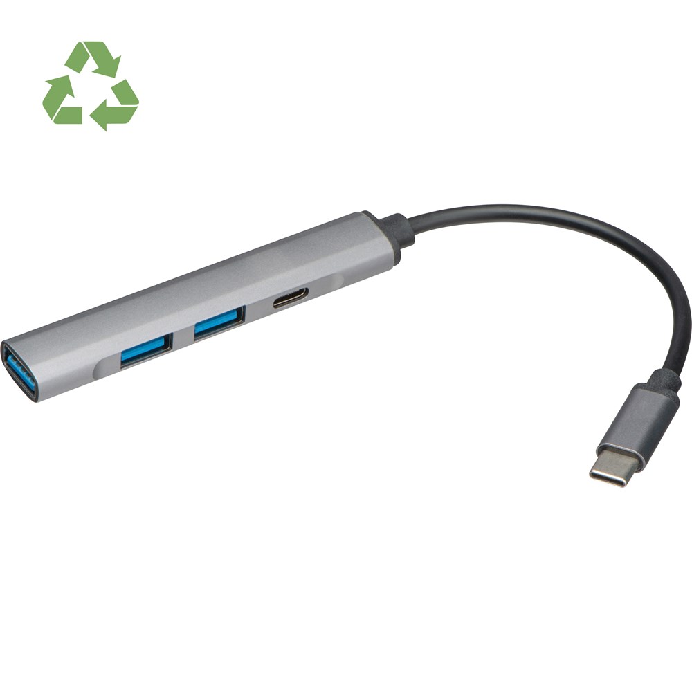 USB Hub van gerecycled aluminium - voor bedrijven en relatiegeschenken