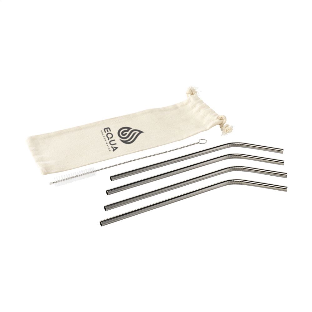Reusable 4 pieces ECO Straw Set RVS rietjes - bedrukt of onbedrukt verkrijgbaar