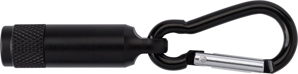 Aluminium mini-zaklamp met karabijnhaak Tracy - kopen of bedrukken - Zwart