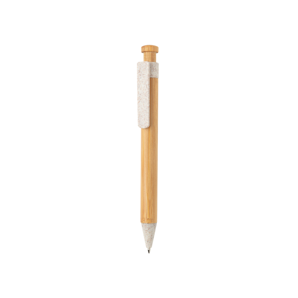 Bamboe pen met tarwestro clip - kopen of bedrukken - wit (± PMS White)