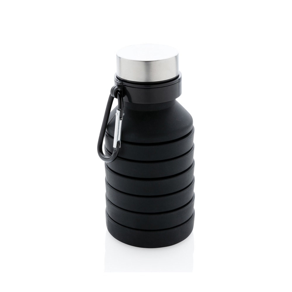 Lekvrije opvouwbare siliconen fles met schroefdop - met logo of onbedrukt bestellen - zwart (± PMS Black)