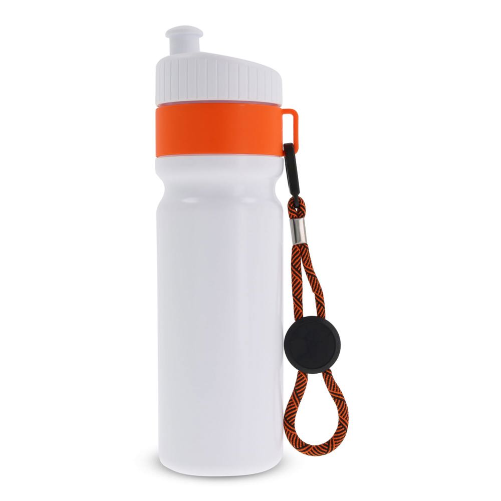 Sportbidon met rand en koord 750ml - met logo of onbedrukt bestellen - Wit / Oranje