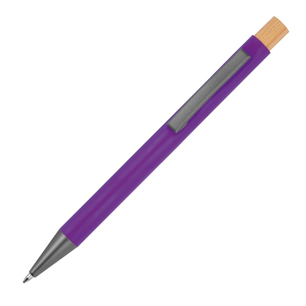 Pen van gerecycled aluminium met bamboe drukker - met logo of onbedrukt bestellen - Roze