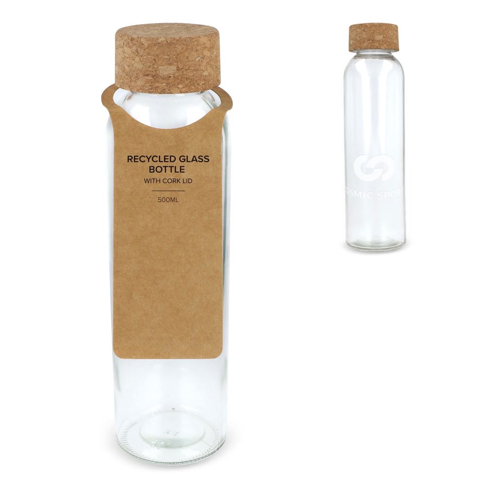 Gerecycled glazen fles met kurken dop 500ml - met logo of onbedrukt bestellen