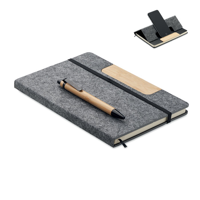 NOTEMIX - Set notitieblok telefoonhouder - voor bedrijven en relatiegeschenken - Steengrijs