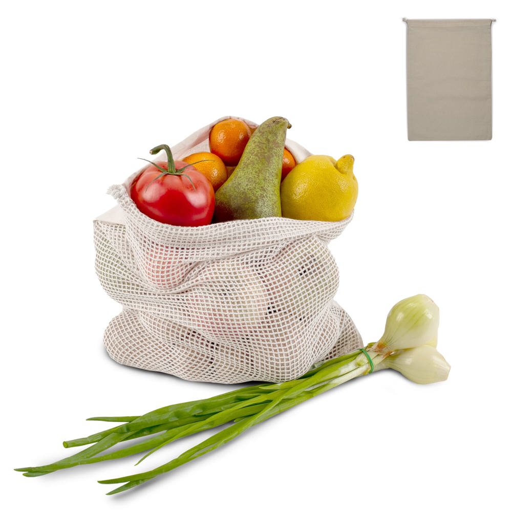 Herbruikbaar groente & fruit zakje OEKO-TEX® katoen ecru 30x40cm - met logo of onbedrukt bestellen