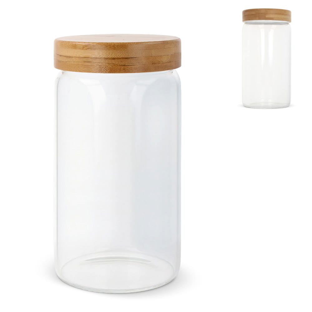 Canister glas & bamboe 1200ml - bedrukt of onbedrukt verkrijgbaar