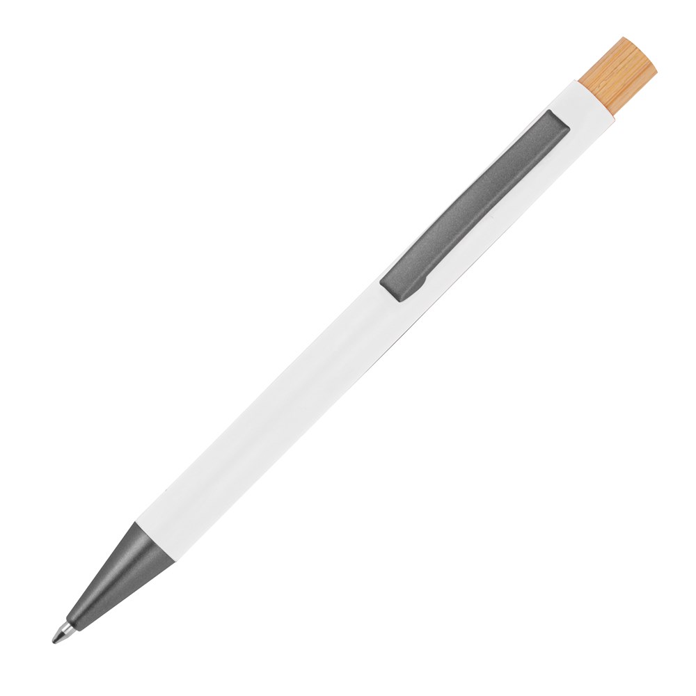 Pen van gerecycled aluminium met bamboe drukker - met logo of onbedrukt bestellen - Wit