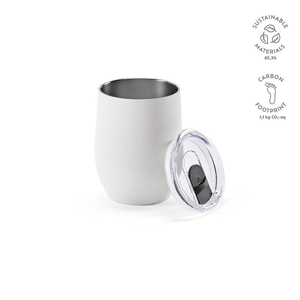 Tigris reisbeker gerecycled roestvrij staal 380 ml - voor bedrijven en relatiegeschenken - Wit