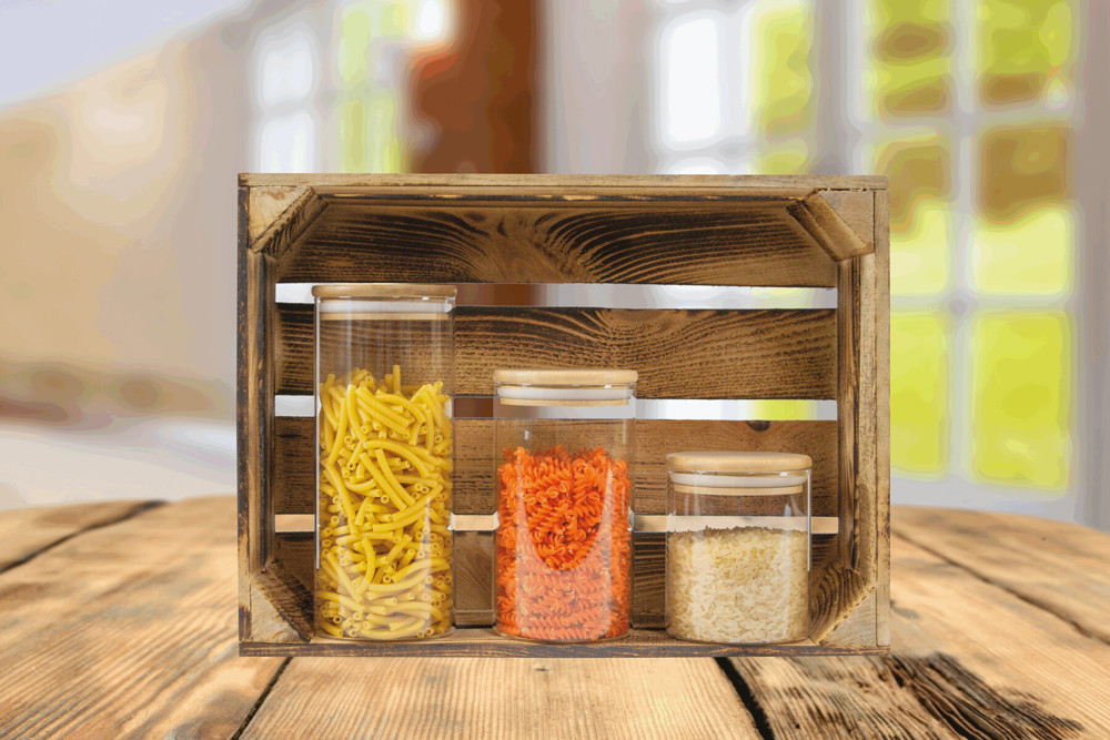 ECO STORAGE S - Glazen voorraadpot, kruiden enz., inhoud ca. 450 ml. - bedrukt of onbedrukt verkrijgbaar