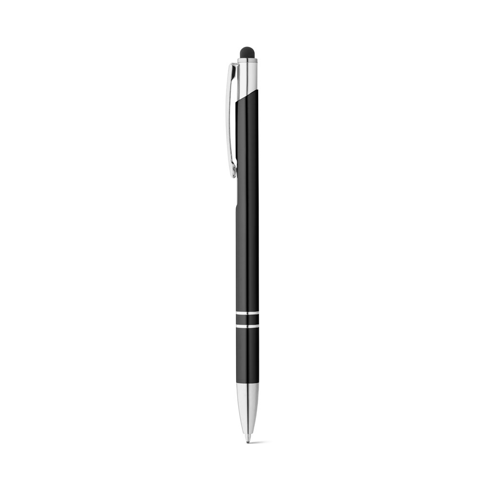 GALBA. Aluminium balpen met touch tip en clip - met logo of onbedrukt bestellen - Zwart
