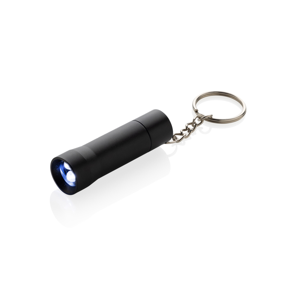 Flash RCS gerecycled aluminium sleutelhanger zaklamp - bedrukt of onbedrukt verkrijgbaar - zwart (± PMS Black)