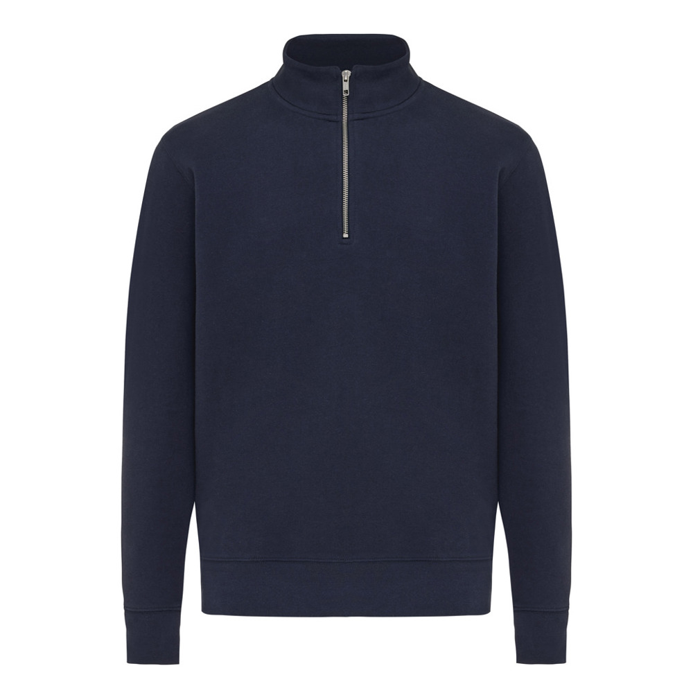 IQONIQ Elgon gerecycled katoen sweater met kwartritssluiting - voor bedrijven en relatiegeschenken - donkerblauw (± PMS 19-3923TCX)
