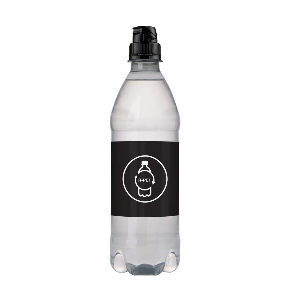 Bronwater 500 ml met sportdop - met logo of onbedrukt bestellen - transparant/zwart