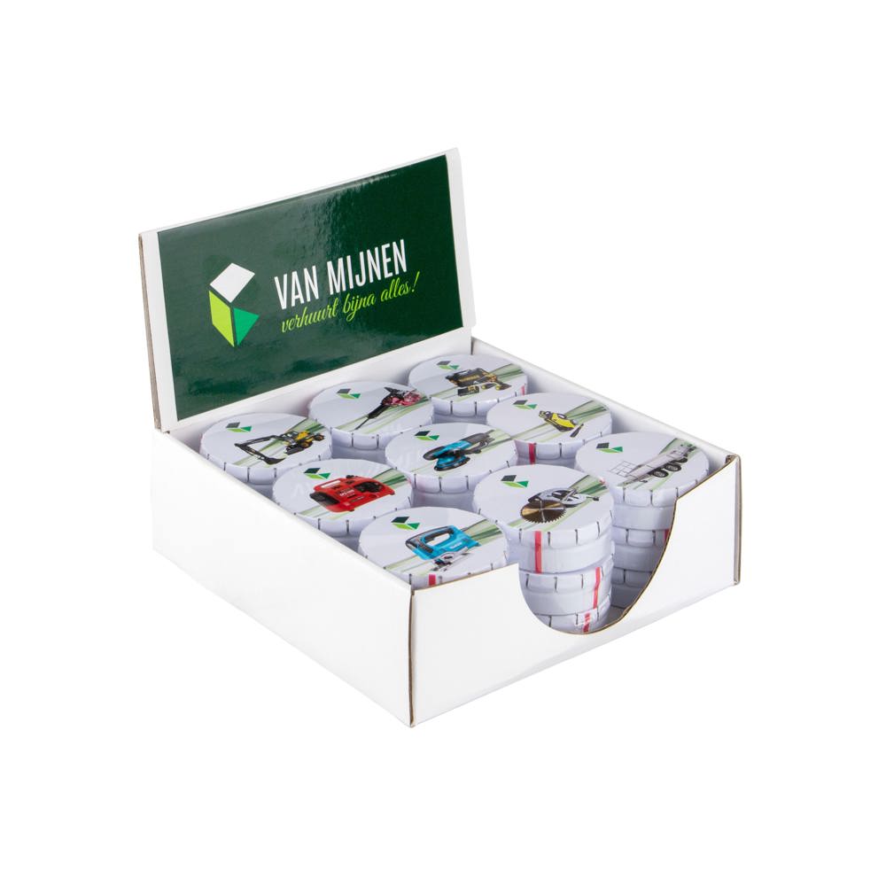 Display doos met ronde blikjes - bedrukt of onbedrukt verkrijgbaar