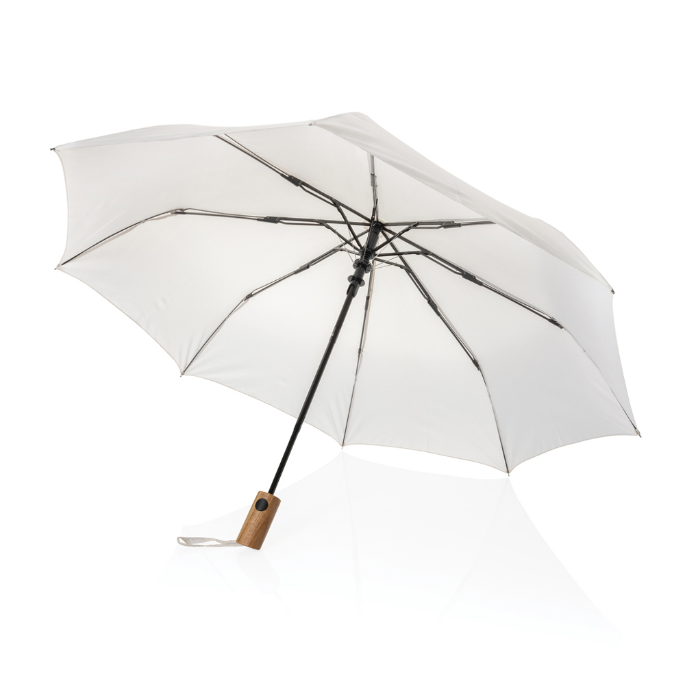 Kaycey 21" AWARE™ RPET Acaciahouten mini auto open paraplu - bedrukt of onbedrukt verkrijgbaar - beige (± PMS Warm Grey 1)