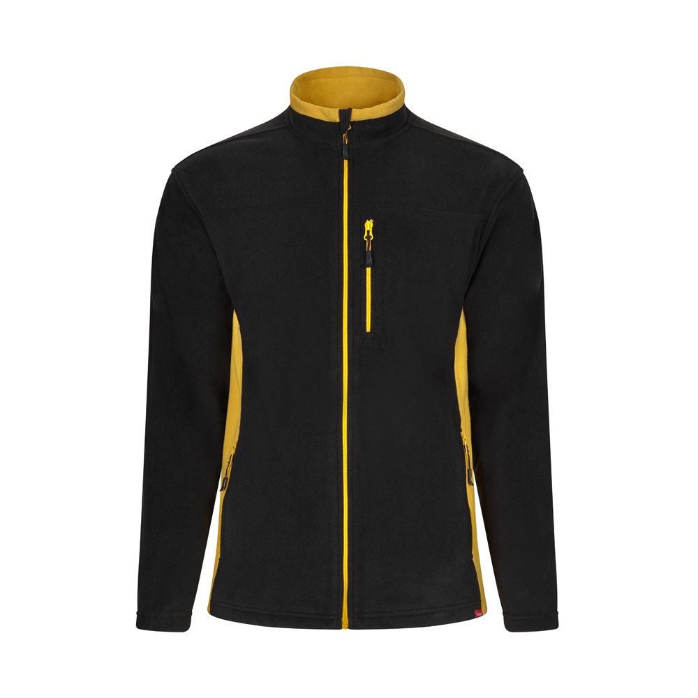 VL GERAS. Tweekleurig fleecejack (220g/m²) van polyester (100%) - bedrukt of onbedrukt verkrijgbaar - Zwart, Geel