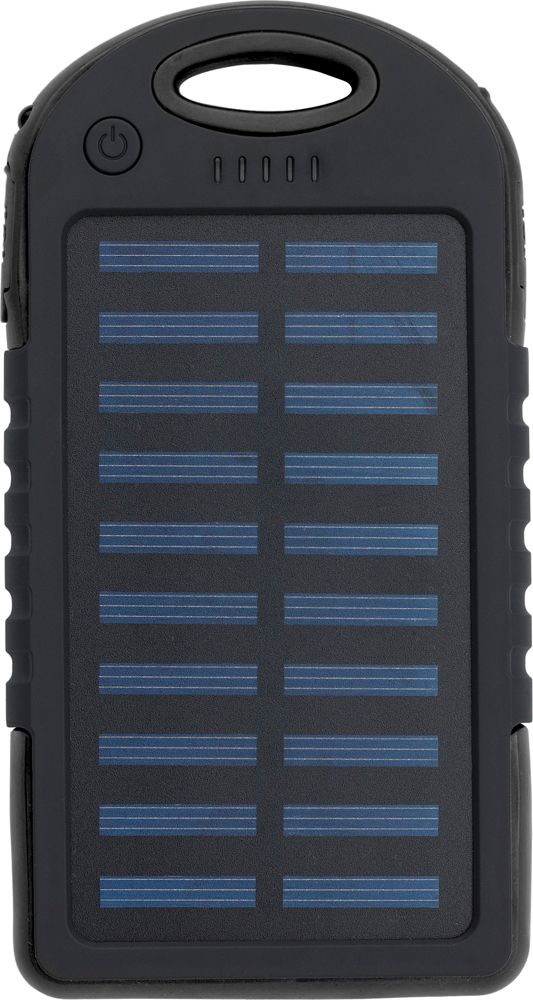 Rubberen ABS zonne-energie powerbank Arin - met logo of onbedrukt bestellen - Zwart
