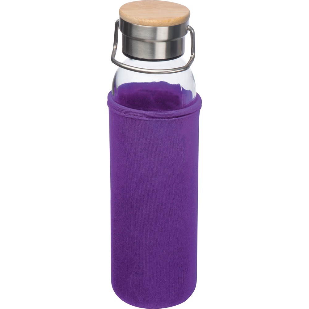 Drinkfles van glas met ommanteling - kopen of bedrukken - Roze