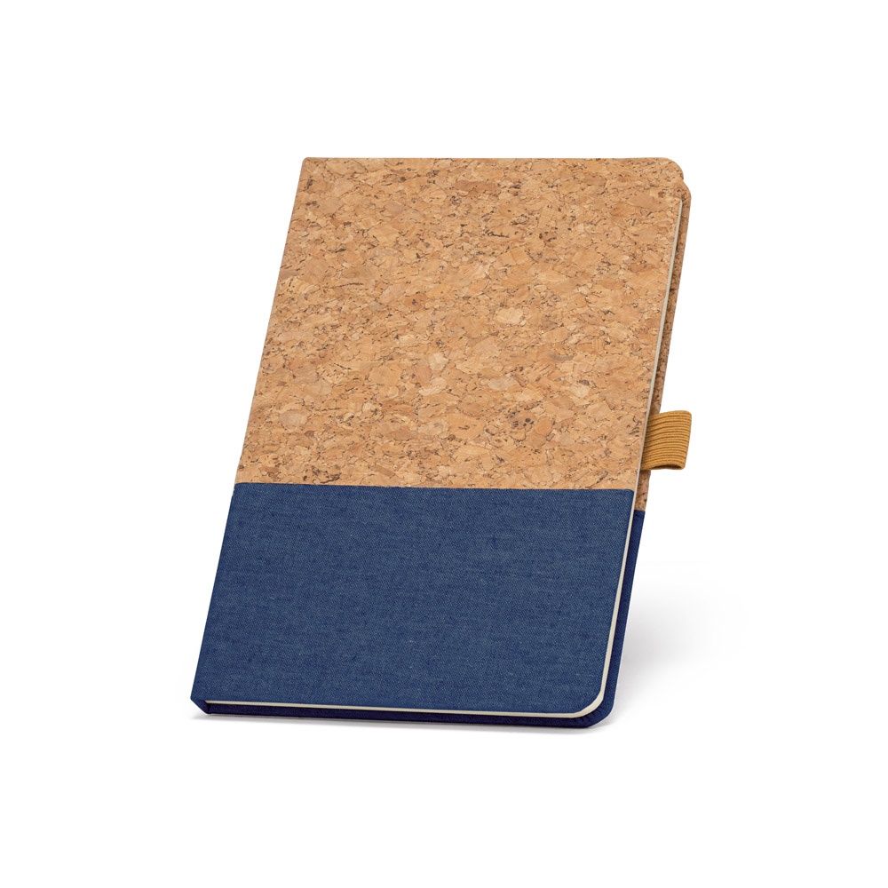 KLEE. A5 notitieblok van kurk en linnen met gelinieerde pagina's - met logo of onbedrukt bestellen - Blauw