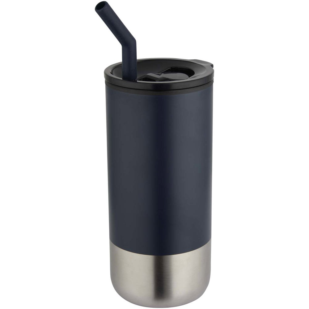 Grayson 480 ml RCS gerecycleerde geïsoleerde beker met rietje - voor bedrijven en relatiegeschenken - Marineblauw