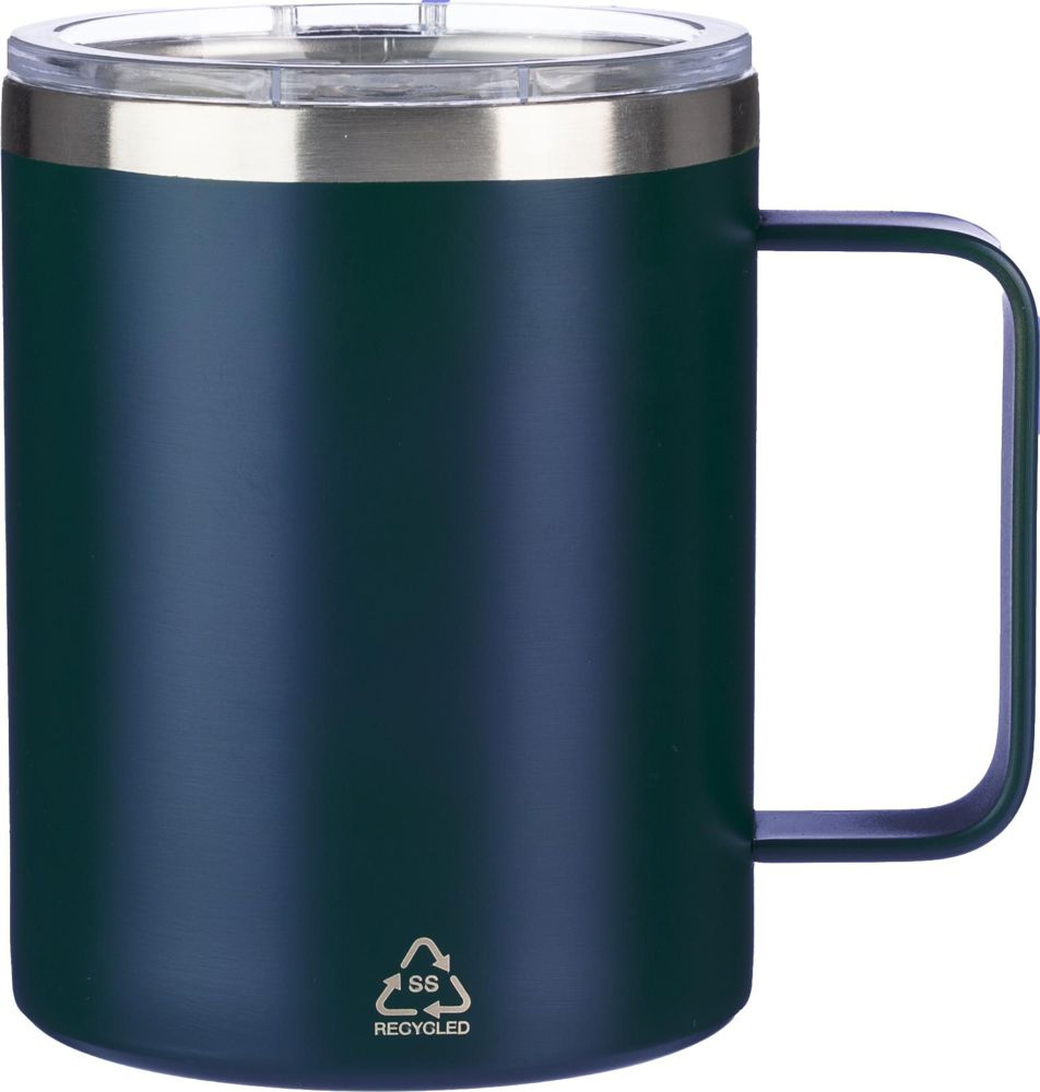Gerecycled roestvrijstalen dubbelwandige to go mok (300 ml) Renate - bedrukt of onbedrukt verkrijgbaar - blauw