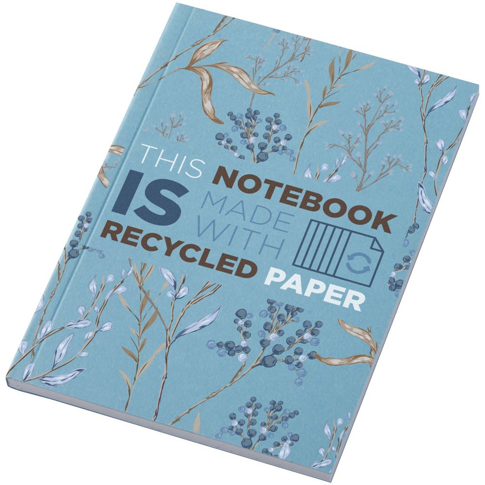 Novella Austen A6 gerecycled notitieboek met zachte cover, 50 vellen - bedrukt of onbedrukt verkrijgbaar - blauw