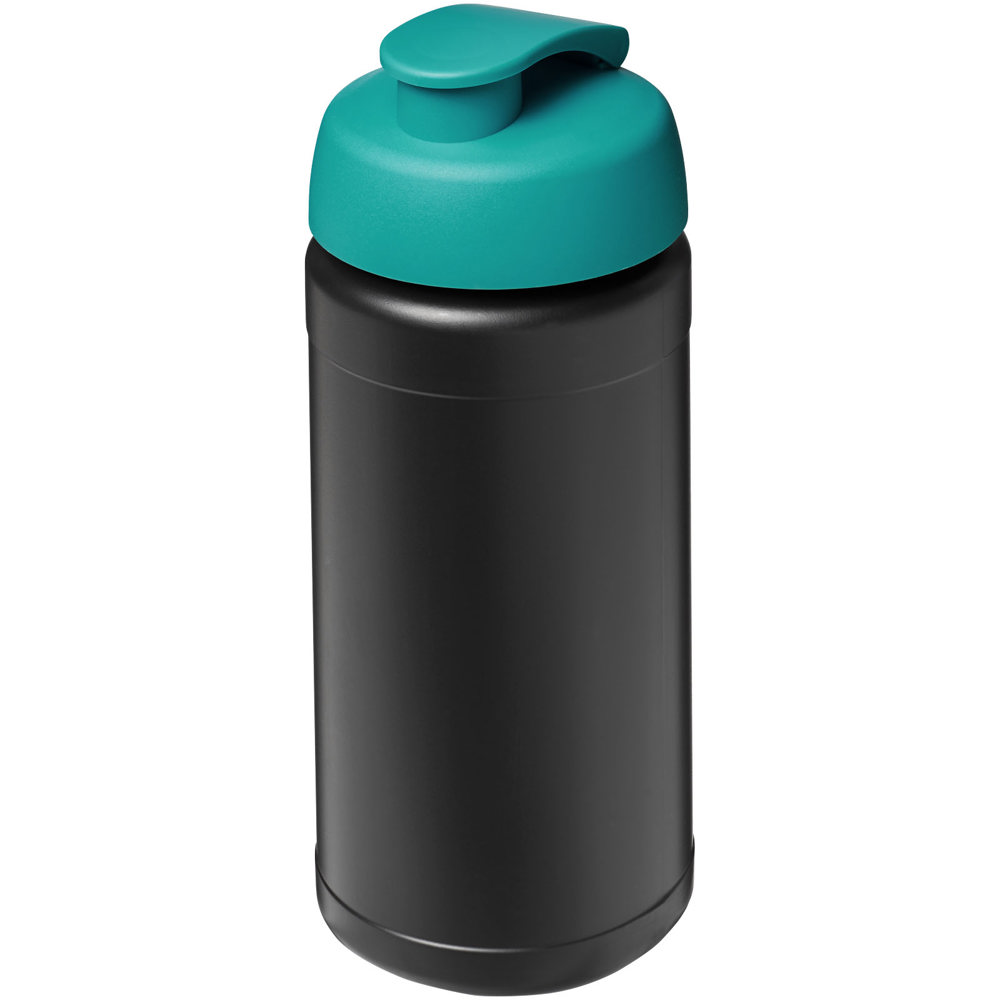 Baseline 500 ml gerecyclede drinkfles met klapdeksel - voor bedrijven en relatiegeschenken - Zwart, Aqua