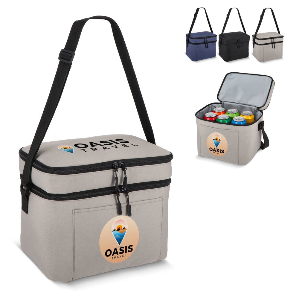 600D gerecycled PET koeltas met twee vakken 30 x 20 x 25 cm 12 L - met logo of onbedrukt bestellen