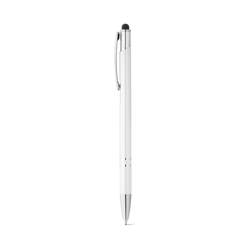 GALBA. Aluminium balpen met touch tip en clip - met logo of onbedrukt bestellen - Wit