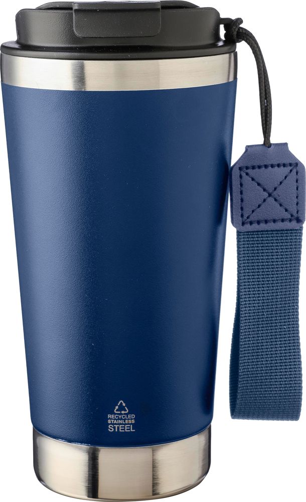 Gerecycled roestvrijstalen dubbelwandige drinkbeker 500 ml Kayla - bedrukt of onbedrukt verkrijgbaar - blauw
