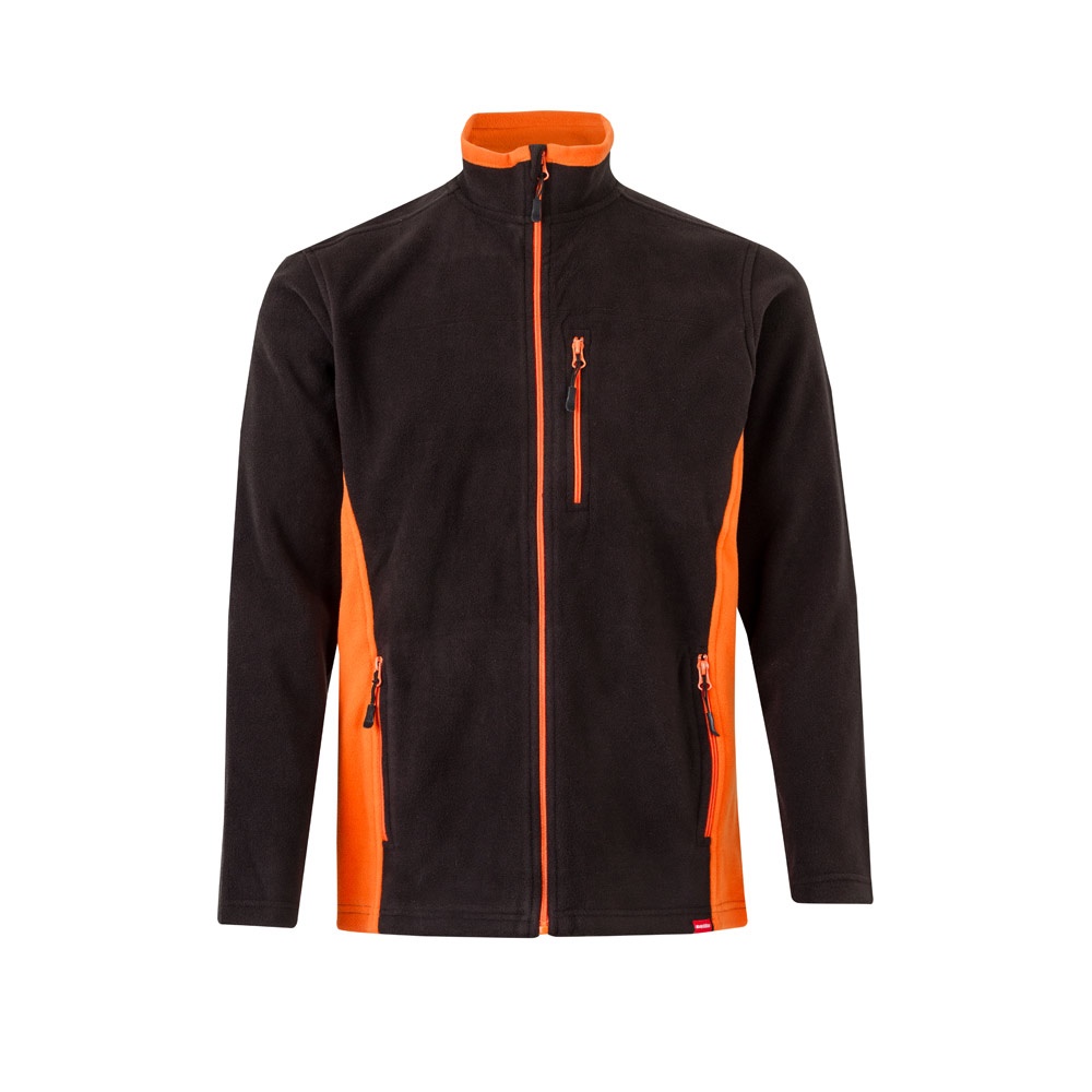 VL GERAS. Tweekleurig fleecejack (220g/m²) van polyester (100%) - bedrukt of onbedrukt verkrijgbaar - Zwart, Oranje