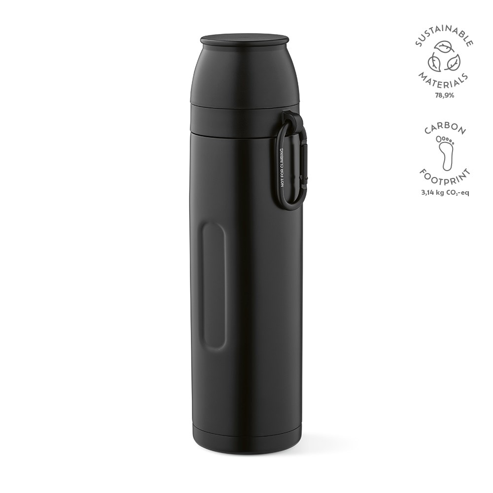 Flinders thermosfles gerecycled roestvrij staal 1080 ml - bedrukt of onbedrukt verkrijgbaar - Zwart
